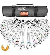 GRENPRO Ratchet Wrenches Set, 23PC Flex Head Ratcheting Wrench Set Metric and Standard & SAE, 6-1...