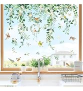 Supzone Hanging Eucalyptus Leaves Flowers Static Window Clings Double Sided Spring Floral Leaf Pl...