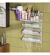 Wall-Mounted Hair Dryer Holder Styling Tool Organizer 4-Shelf Storage Wire Basket with Hook Heat ...