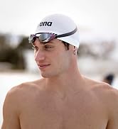 closeup of athlete smiling, wearing arena 3D Soft USA swim cap arena and swim goggles