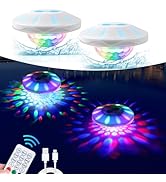 TEPENAR Rechargeable Floating Pool Lights: (2 Pack) Remote Control Pool Lights That Float with RG...