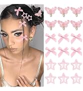 YAEISM 18PCS Pink Hair Clips Metal Non Slip Star Hair Snap Clips Aurora Butterfly Hairpin Y2K Hai...