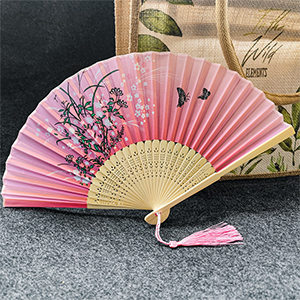 Folding Hand Fan for Women,Chinese Japanese Handheld Fans Vintage Bamboo Frames Silk Fans