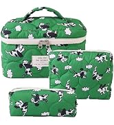 Hatende 3Pcs Cotton Quilted Makeup Bag Set,Large Floral Cosmetic Bag,Aesthetic Toiletry Travel Ma...