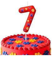 Red 7th Birthday Candles, Number Candle Birthday Cake Topper Decorations for Dog Paw Themed Patro...
