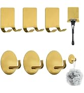 MOROBOR 4 Pack Adhesive Razor Holder and 4 Pack Utility Wall Hook, Gold Shaver Holders Towel Hook...
