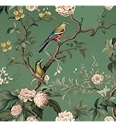 VEELIKE Vintage Green Bird Wallpaper Peel and Stick Chinoiserie Floral Wallpaper Removable Prepas...