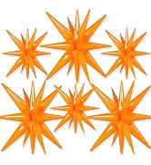 PartyWoo Pastel Orange Star Balloons 6 pcs, One-Piece 14-Pointed Starburst Balloons, 27 & 22 inch...