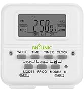 BN-LINK Indoor Digital Light Timer, 7 Day Programmable Plug with 2 Independent 3-Prong Outlets, f...