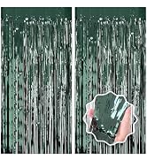 Dark Green Party Birthday Decorations Door Streamers Fringe Tinsel Foil Curtain, 2 Pack 3.3x8.2ft...