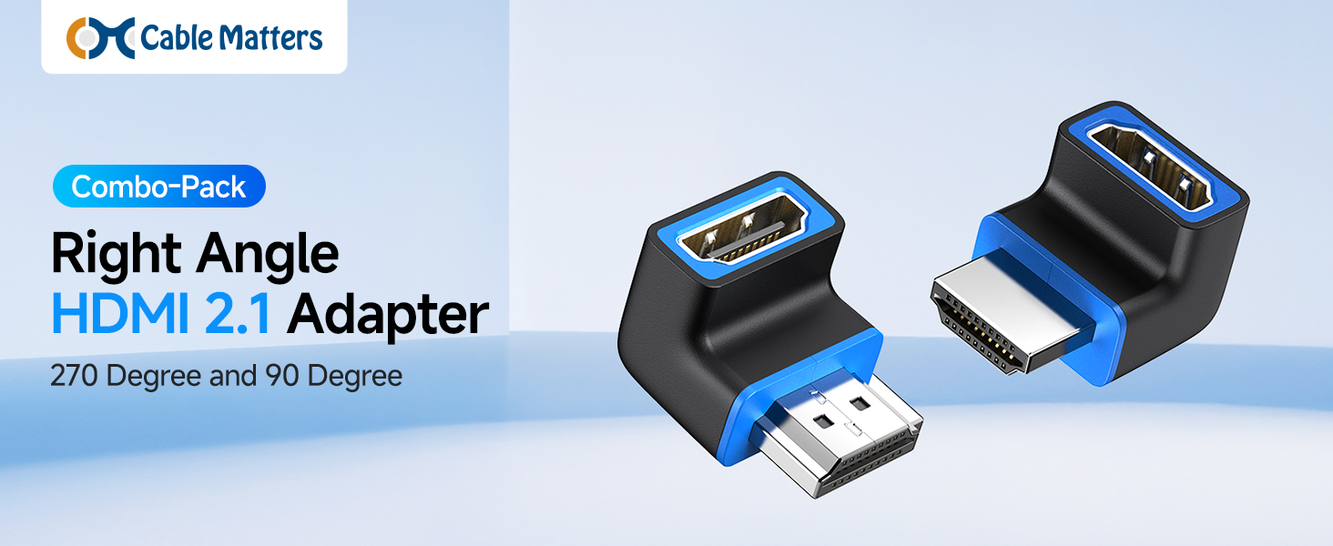 Combo-Pack 8K Flat Right Angle HDMI 2.1 Adapter with HDR, Supports 8K@60Hz / 4K@240Hz