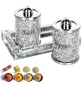Crystal Salt and Pepper Shakers Set with Tray,Sparkly Crystal Crushed Diamond House Decor for Kit...