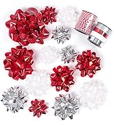WRAPAHOLIC 16 Pcs Gift Bows Assortment - 14 Multi Colored Assorted Size Gift Bows (Red, Silver, W...