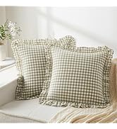 KKJIAF Ruffle Plaid Euro Sham Pillow Covers 20 x 20 Inches, Cotton Gingham Pillow Cases Set of 2,...