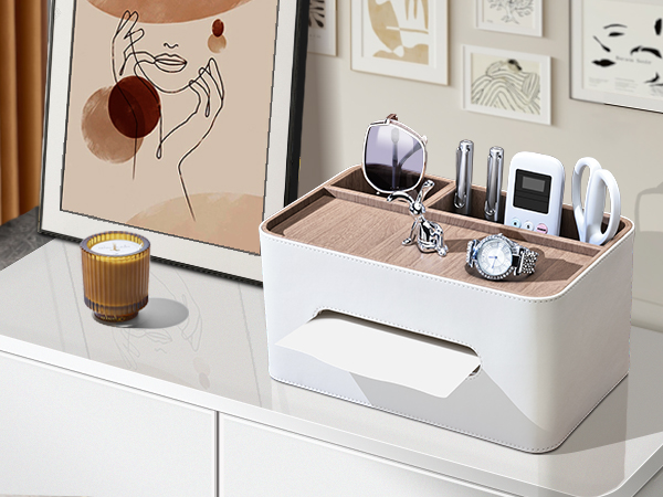 Tissue Box Cover Rectangular Storage Organizer, Multifunctional Remote Control Holder Desk Organizer