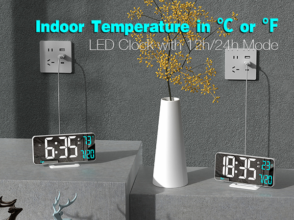 digital clock with temperature C and F