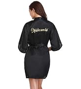 Vlazom Women's Satin Robe Short Kimono Bathrobes for Bride & Bridesmaid Wedding Party Robes with ...