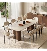 Sintered Stone Dining Table Set with 8 Chairs, 78.7" Rectangular Kitchen Table with Linen Chairs,...