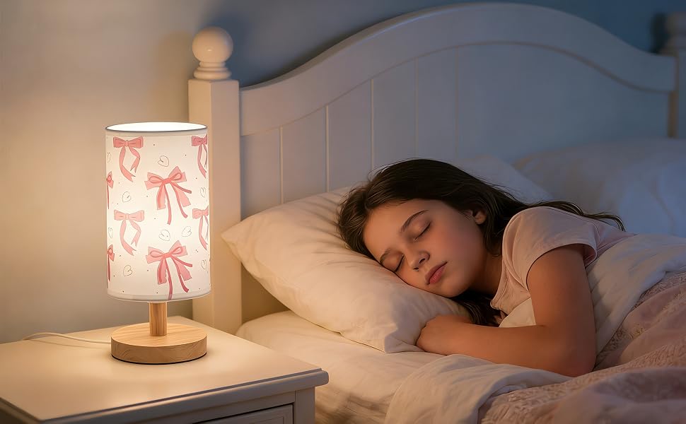 pink bow bedside lamps for girs bedroom