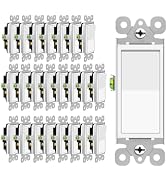 NineLeaf Decora Single Pole Switch,24 Pack 15 Amp Rocker Electrical Light Switch,Single Pole Padd...