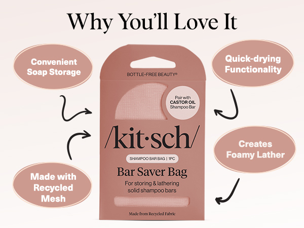 Kitsch Bar Soap Saver Bag - Recycled Mesh Beauty Bar Soap Pouch for Rice Water Protein Shampoo Bar