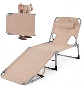 Goplus Tanning Chair, Folding Beach Lounge Chair with Face &Arm Hole, Position Adjustable,Removab...