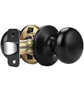 Probrico Passage Black Door Knob Round Ball Door Knob No Lock Interior/Exterior Closet Door Handl...