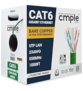 Cmple - Cat 6 Cable 1000ft, 23 AWG Bare Copper Wire CMR Riser Cat6 Ethernet Cable, (UTP) Unshield...