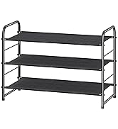 Simple Trending 3 Tier Stackable Shoe Rack, Expandable Adjustable Fabric Shoe Shelf Storage Organ...