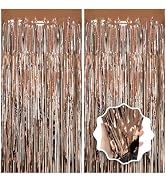 JEBUTU Brown Backdrop Tinsel Foil Curtain Party Decorations 2 Pack 3.3x8.2 ft for Birthday Party ...