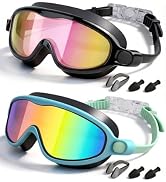 Rantizon Swim Goggles 2 Pack, Wide View Anti Fog&UV Swimming Goggles for Audlt, No Leak Pool Beac...
