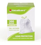 ValueGuard Large Trash Bag 13 Gallon Tall Drawstring 100% Post-Consumer Recycled Garbage Bag Wast...