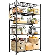 Storage Shelves 5-Tier Large Capacity Wire Shelving with Hooks, Heavy Duty Garage Shelving Unit w...
