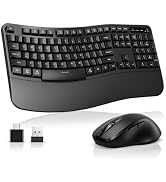Wireless Keyboard and Mouse Combo, Ergonomic Wave Silent Keys, Full Size | 2.4G Ergonomic Keyboar...