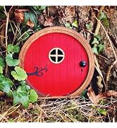 Red Fairy Garden Door for Tree, Fairy Doors for Trees Outdoor and Tree Trunk, Mini Fairy Garden S...