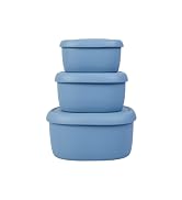 BLUE GINKGO Nesting Silicone Containers - Set of 3 Hard-Shell Silicone Food Storage Containers | ...