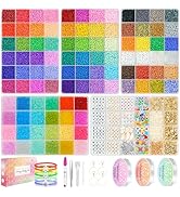 Paodey 3mm Seed Beads Friendship Bracelet Kit, 30000 Pcs 8/0 Glass Seed Beads 96 Colors Small Bea...