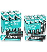 DLYPOW 2800mAh High Capacity Rechargeable AA Batteries 8 Pack and 1100mAh Rechargeable AAA Batter...