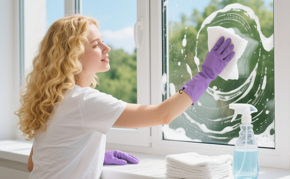 Dishwashing Rubber Gloves for Cleaning – 4 Pairs Kitchen Gloves with Handing Hooks