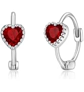 BriLove 925 Sterling Silver Small Dainty Birthstone Hoop Earrings for Women, Gorgeous Heart Cryst...