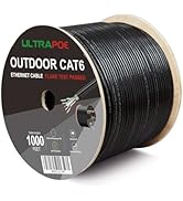 Outdoor Cat 6 Ethernet Cable 1000ft, Direct Burial Waterproof UV Resistant,23AWG Solid Bare Coppe...