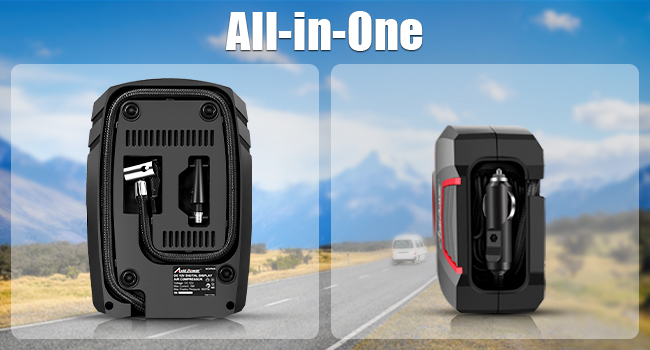 all-in-one tire air pump - everything is well-orgarnized