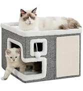 Crispedia Cat Houses for Indoor Cats, Covered Cat Cave Bed with Scratch Pad and Fluffy Ball, Fold...