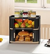 HOOBRO Bread Box, Bamboo Bread Box for Kitchen Countertop, 2 Tier Roll-Top Bread Bin, Food Storag...