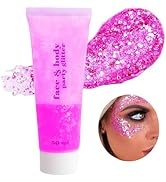 Go Ho Hot Pink Face Body Glitter,Singer Concerts Hot Pink Face Paint Glitter Makeup,Holographic C...