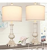 26" Farmhouse Table Lamps, Table Lamps For Living Room Set of 2 with USB A+C Ports & AC Outlet, V...