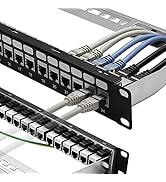 Rapink Patch Panel 24 Port Cat6A with Inline Keystone 10G Support, Coupler Patch Panel STP Shield...