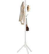 Aibiju Coat Rack Stand White, Wooden Coat Tree with 8 Hooks, Height Adjustable Hat and Clothes Ra...