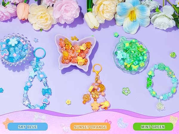 Sky Blue, Sunset Orange, Mint Green