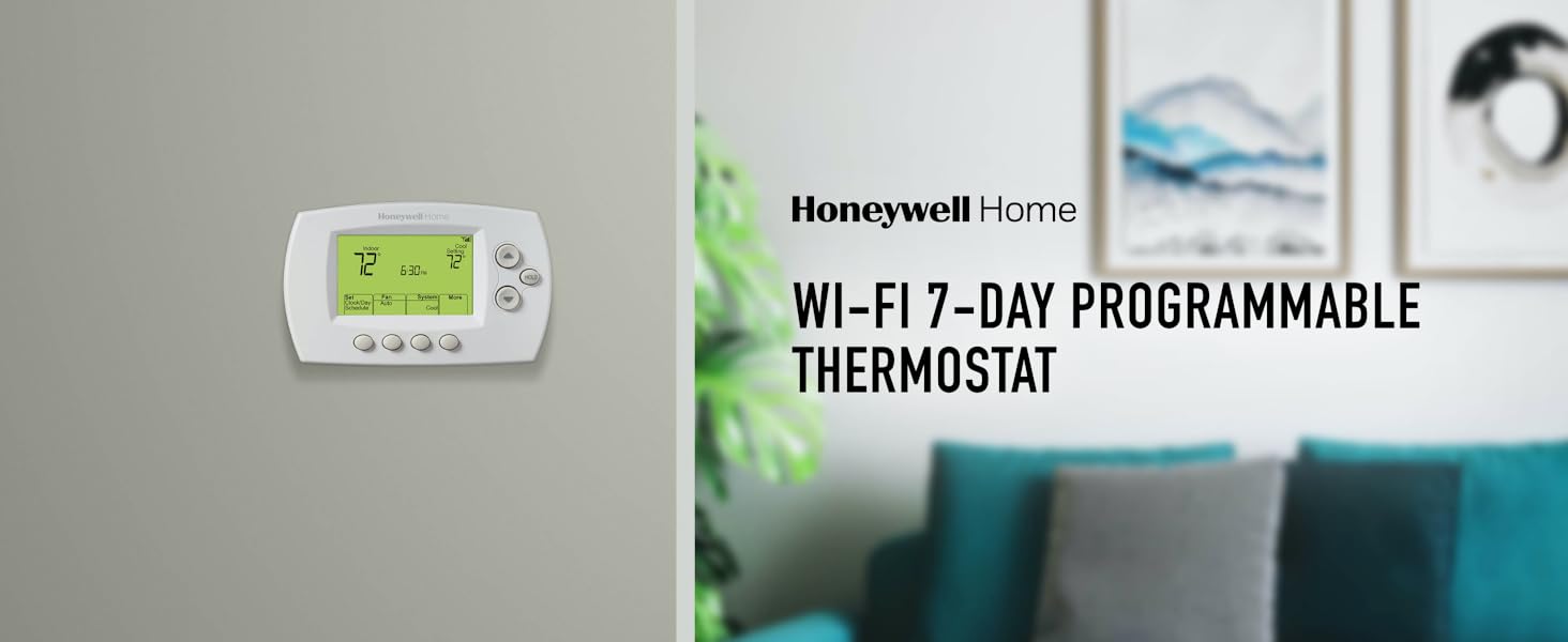 Wifi 7-day programmable thermostat on a wall